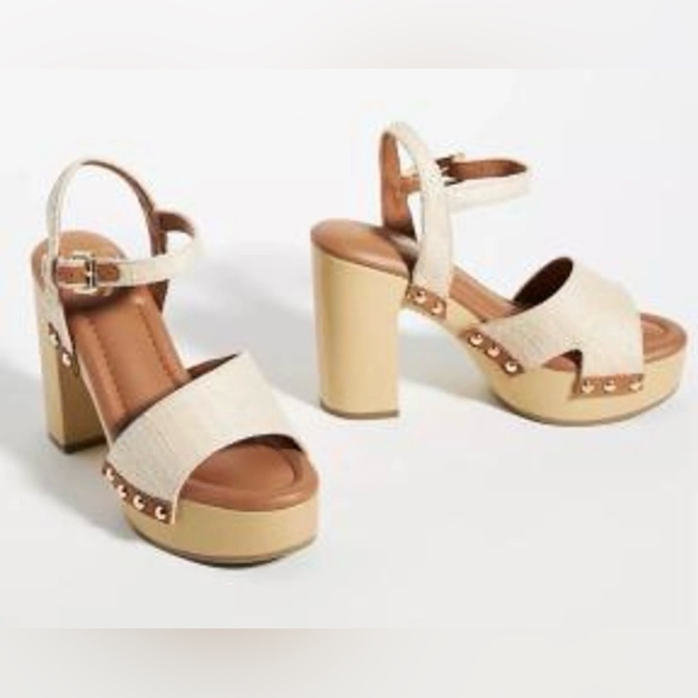 Anthropologie Cream and Tan Platform Heels